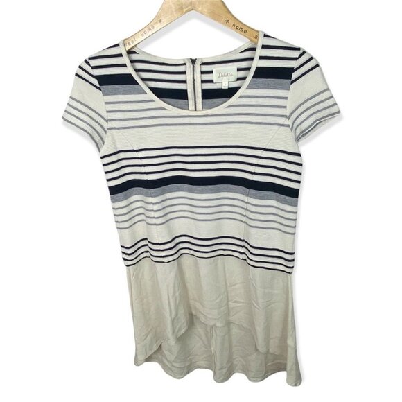 Anthropologie Gradient Strip High Low Tunic Top Short Sleeve Deletta Size Small - Picture 2 of 8